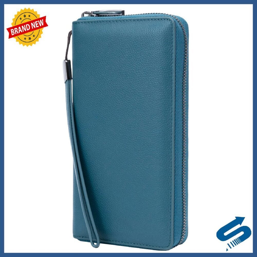Leather RFID Blocking Travel Wallet Phone Clutch Large Capacity Wristlet